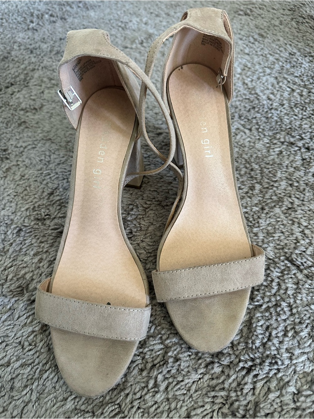 Beella Madden Girl Taupe Open-Toe Ankle-Strap Block Heels